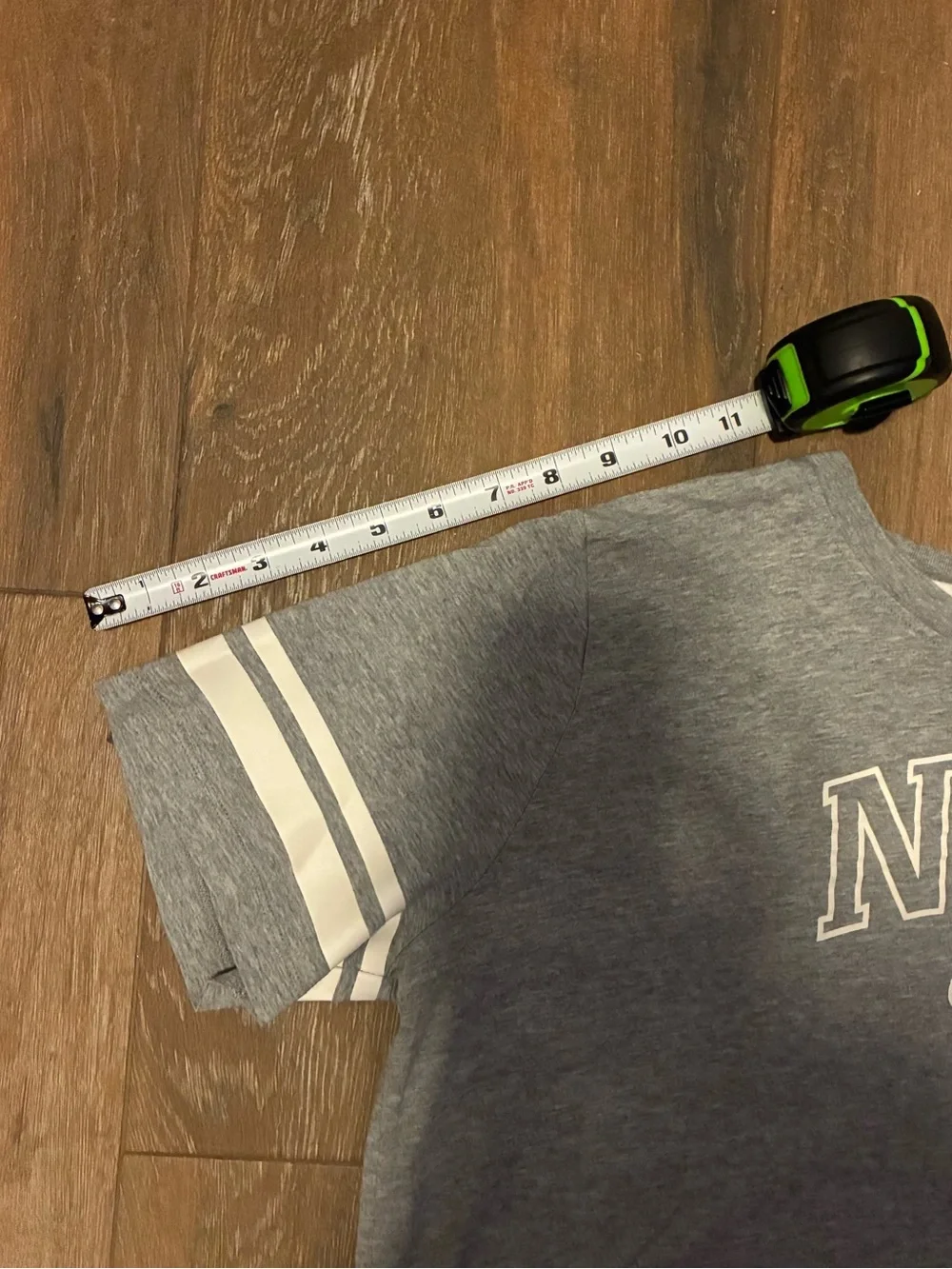 Nike Gray Short Sleeve Logo Tee with White Stripe Sleeves